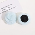 Close-up of light blue soft rabbit fur pom pom with black flat base for DIY hair accessories - Light Blue