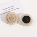 Detailed view of 4cm beige faux fur flower balls with flat black felt base for DIY crafts - Light Coffee