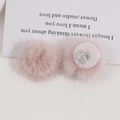 Pair of 3cm fluffy pink faux fur pom-poms with mesh base for DIY accessories - Dark Pink