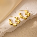 Boucles d'oreilles créoles dorées 18K à forme ondulée posées sur pierre et soie fine - Style Vague Irrégulière (0472)