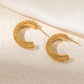 Orecchini a C chic in acciaio inossidabile dorato 18k con finitura perlata testurizzata - Stile Punto a C (0347)