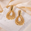 Eleganti orecchini in acciaio al titanio placcati oro 18 carats a triplo strato a goccia - Stile Orecchini Grandi a Goccia d'Acqua Cavi (0653)