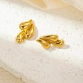 Polished gold wing leaf earrings for women in shiny titanium steel finish - Triple Drop Stud Earrings (0132) / Gold