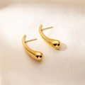 Orecchini a lobo a goccia minimalisti in acciaio inossidabile placcato oro 18k - Stile Goccia d'Acqua Minimalista (0091)