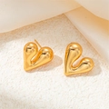 Orecchini a lobo a cuore irregolare in oro 18 carats dal design in metallo fluido - Stile Cuore Lucido (0338)