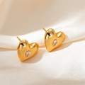 Eleganti orecchini a cuore in acciaio al titanio dorato con zircone a goccia su seta - Stile Cuore in Zirconia Singola (0335)