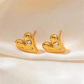 Orecchini a lobo a cuore irregolare in acciaio al titanio oro con tre zirconi - Stile Cuore Multi-Zirconia (0336)
