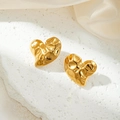 Gold-plated wing heart earrings with lava texture and irregular hammer finish - Irregular Textured Heart Stud Earrings (0130) / Gold