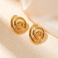 Eleganti orecchini a lobo a spirale placcati in oro 18k con finitura lucida su seta beige - Stile Spirale (0349)