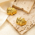 Elegant gold plated wing earrings with textured wavy layers on a premium stone background - Knot Shape (0150)