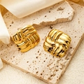 Elegant gold-plated titanium steel wing earrings with woven square texture finish - Square Knot Stud Earrings (0151) / Gold