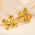 Gold-plated floral stud earrings with realistic five-petal hammered metal finish - Five-Petal Flower Studs (0324) / Gold