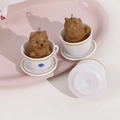 Detailed front, back, and bottom views of miniature puppy in teacup DIY charm figurines - Brown
