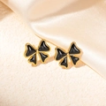 Golden titanium steel bow knot stud earrings with black enamel filling details - Black Enamel Butterfly Shape (0328H)