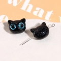 Dettaglio perla gatto in resina nera con occhi blu per creazione di gioielli - 1 Pezzo / Nero Occhi Blu