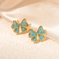 Elegant gold-plated wing earrings with light blue marble enamel bow design - Blue Enamel Butterfly Studs (0328L) / Gold (Blue Enamel)