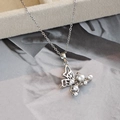 Silver butterfly necklace with micro-set pearls on an elegant beige jewelry box - Steel Color - Butterfly Artificial Pearl Necklace