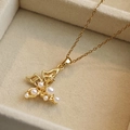 French vintage hollow butterfly pendant necklace with pearls and gold chain in a jewelry box - Gold - Butterfly Artificial Pearl Necklace