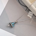 Minimalist mushroom pendant necklace with blue polka dots on a fine silver chain - Steel Color - Mushroom Necklace