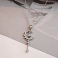 Silver star and moon tassel necklace with sparkling zircon moon and star pendant - Steel