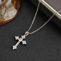 Classic silver cross necklace for women featuring sparkling cubic zirconia on a fine chain - Steel Color Cross Necklace