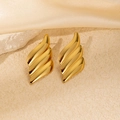 Elegant gold-plated wing earrings featuring a triple-layered wave design with high gloss - Wing Shape (0404)