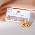 Three pairs of stainless steel earrings with gold plating and clear zircon stones - Water Drop Rhombus Zirconia Set