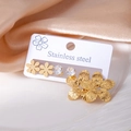 Three-pair stainless steel earring set with gold flowers and cubic zirconia studs - Gold Flower Zirconia Set