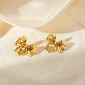 Elegant gold bow earrings with satin texture on beige silk background for women - Bowknot Stud Earrings (0136) / Gold