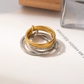 Set di anelli intrecciati in acciaio inossidabile con fasce bicolore e cristalli scintillanti - Stile Due Oro Due Argento Con Strass