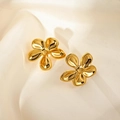 Elegant gold flower stud earrings in polished stainless steel on soft satin background - Five-Petal Flower Stud Earrings (0133) / Gold