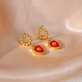 Boucles d'oreilles éléphant dorées et émail rouge sur soie champagne de luxe - Boucles d'Oreilles Clous Perle Goutte Rouge (1448)