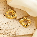 Lava textured gold wing earrings with organic irregular geometric circle shape - Irregular Hollow Hoop Earrings (0153) / Gold
