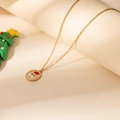 Christmas Santa Claus bell round pendant necklace in non-fading gold titanium steel - Santa Claus Round Plaque Necklace (0732)