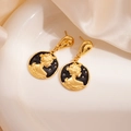 Detailed macro view of vintage gold coin earrings with black enamel and portrait relief - Black (1603)