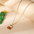 Christmas necklace with red gingerbread house pendant and green tree decoration - Small House Pendant Necklace (0733)