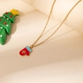 Golden stainless steel necklace featuring a festive red mitten pendant with a gold snowflake - Snowflake Red Blue Glove Necklace (0734)