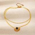 Double-layered gold snake chain necklace with black agate fan-shaped pendant detail - Hollow Black Shell Necklace