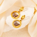 Gold plated stainless steel wing earrings featuring grey marble texture butterfly charms - Round Butterfly Style (0483)
