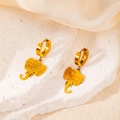 Elegant gold-plated elephant drop earrings with brushed metal texture and hoop design - Elephant Pendant Style (0509)