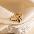 Elegant gold titanium steel ring with colorful zircon flower petals on white stone - Colorful Flower Style (1640)