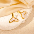 Gold-plated whale tail earrings with iridescent white shell inlay for women - Fishtail Mother of Pearl Look Style (0494)