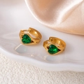 Elegant gold titanium steel hoop earrings with heart-shaped green zircon stones - Green Heart Style (1427)
