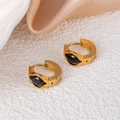 Golden titanium steel hoop earrings with marquise-cut black zircon stone on satin fabric - Black Waterdrop Style (1428)