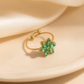 Elegant gold titanium steel ring featuring a green six-petal zircon flower design - Green Six-Petal Flower (1645)