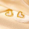French vintage heart stud earrings with irregular gold edges and pearl center - Heart Artificial Pearl Style (0495)