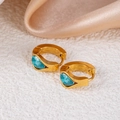 Golden huggie earrings featuring bright sky blue pear-cut zircon stone pendants - Blue Waterdrop Style (1431)