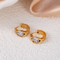 Gold-finished titanium steel hoop earrings with a pear-cut clear zircon stone inlay - White Waterdrop Style (1432)