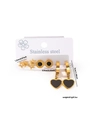 Tre paia di orecchini in acciaio inossidabile dorato con pendenti a stella e cuore nero - Set Cuore Stella Nero (0439)