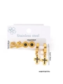 Set di 3 paia di orecchini in acciaio inox con fiocchi dorati, gemme nere e ciondoli a croce - Set Croce Nero Strass (0440)